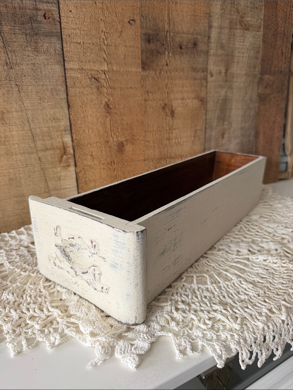 Rustic Cream Painted Wooden Sewing Maching Drawer